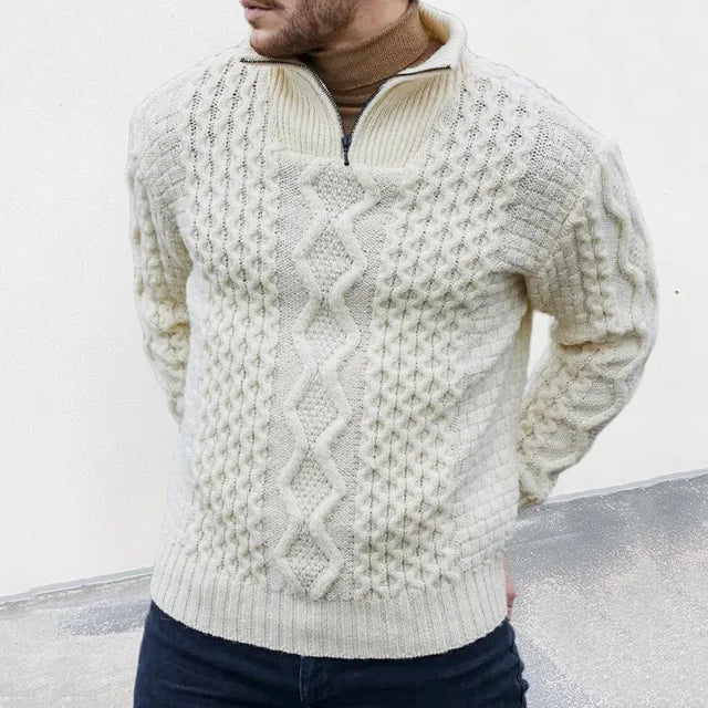 Men's cable knit sweater with half-zip