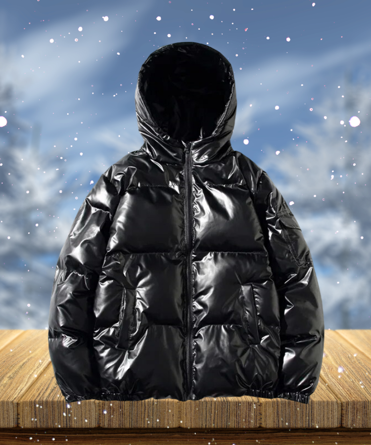 Men's high-gloss hooded puffer jacket