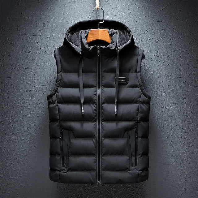 Men’s Hooded Vest – Quilted Insulated – Regular Fit – Zipper Front – Detachable Hood