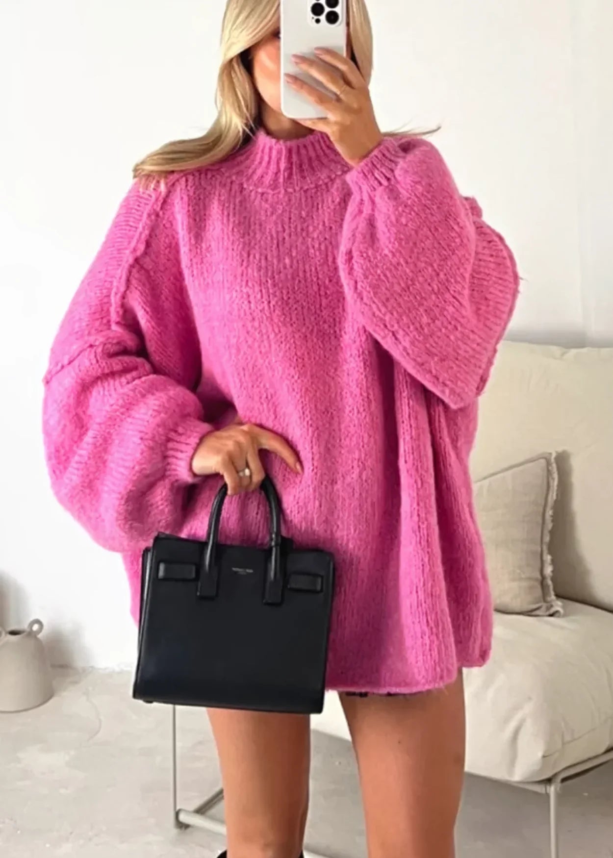 Women’s simple half turtleneck loose fit sweater with long sleeves