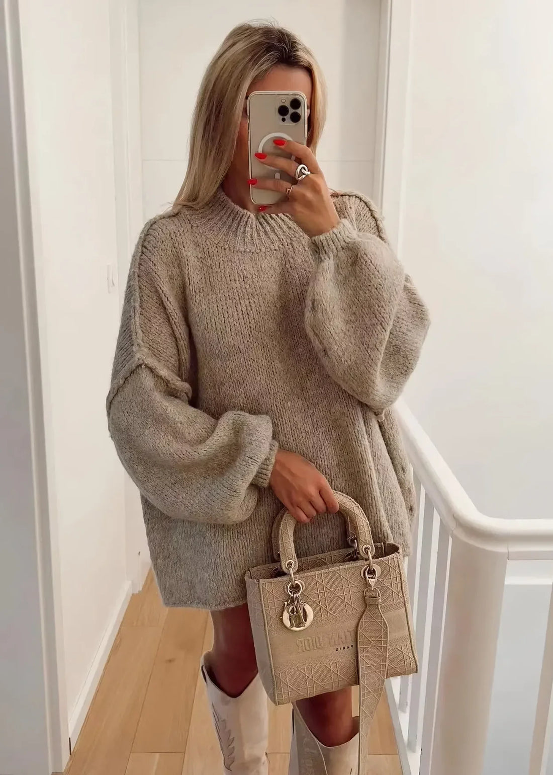 Women’s simple half turtleneck loose fit sweater with long sleeves