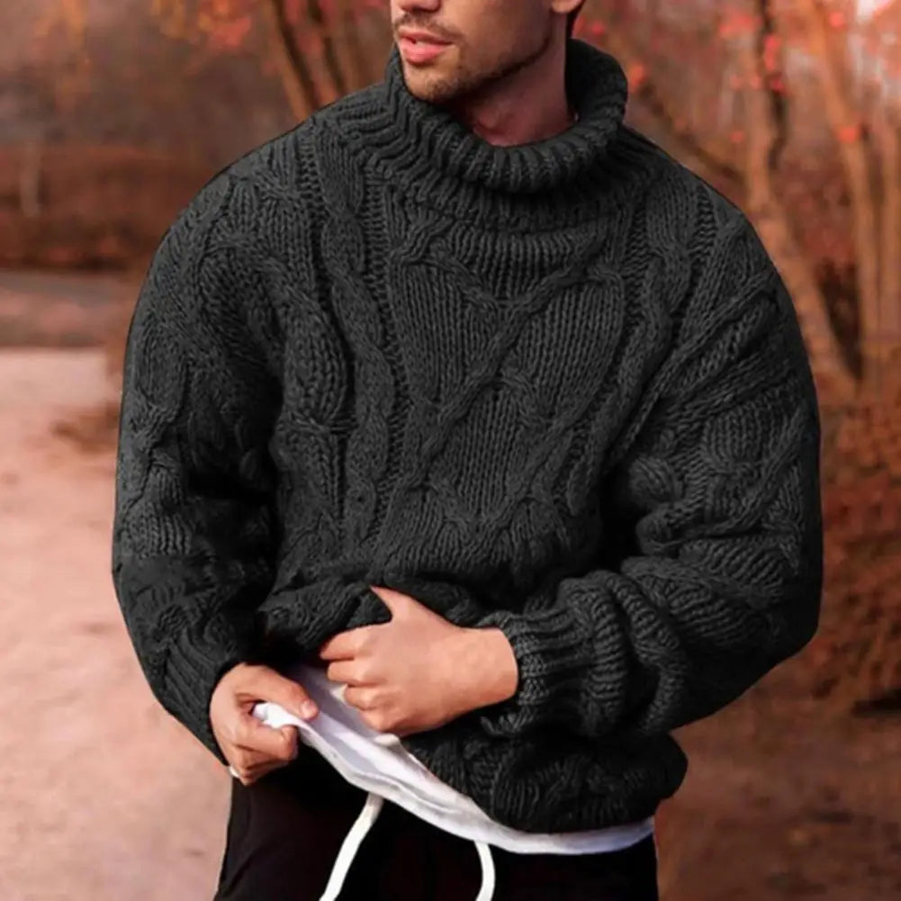 Men's chunky cable-knit turtleneck sweater