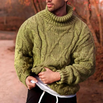 Men's chunky cable-knit turtleneck sweater