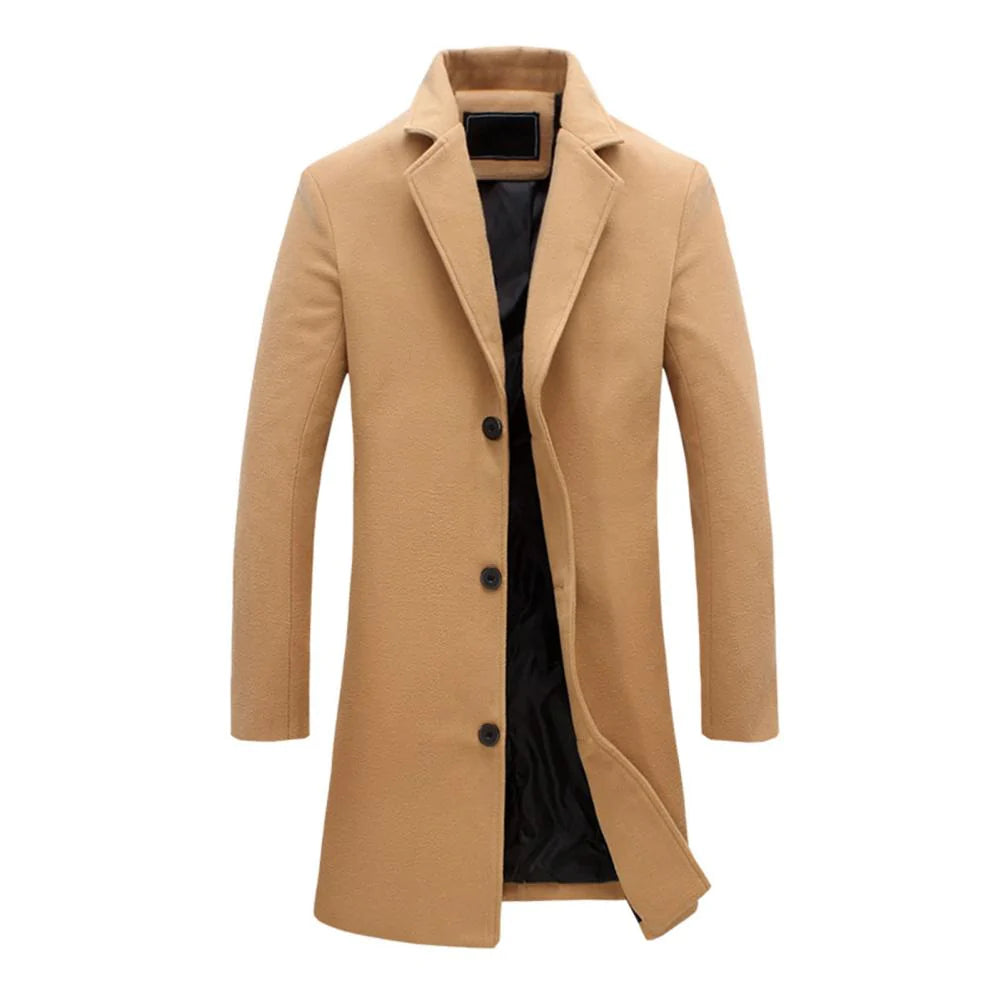 Men’s Overcoat - Wool Blend - Tailored Fit - Knee-Length Single-Breasted