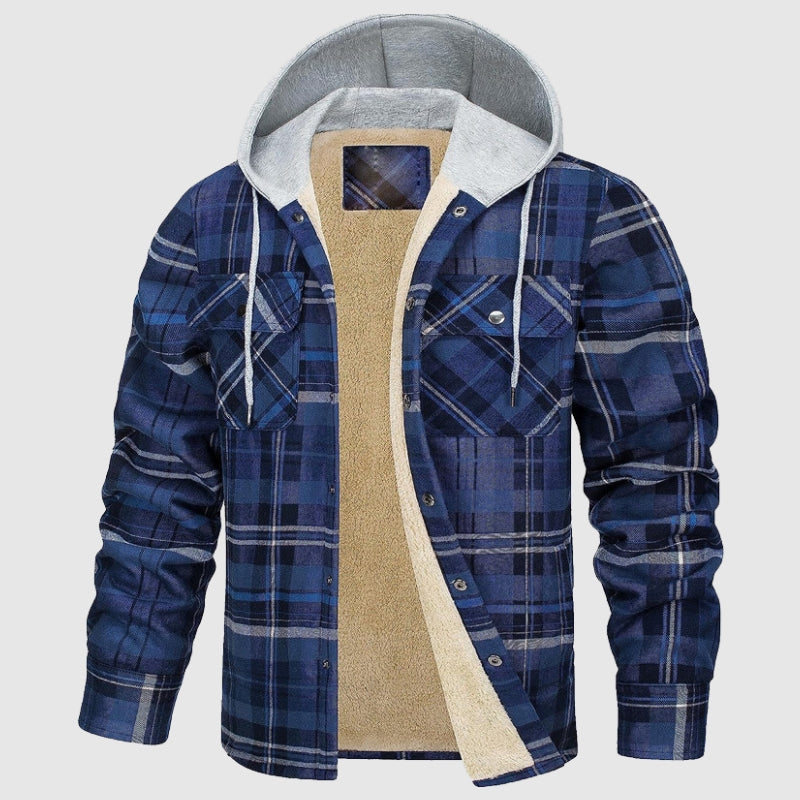 Men’s long-sleeved hooded plaid jacket