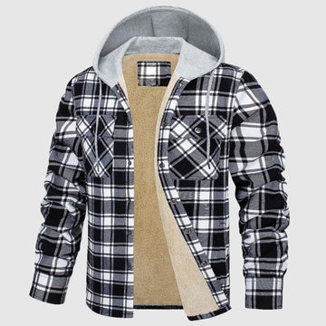 Men’s long-sleeved hooded plaid jacket