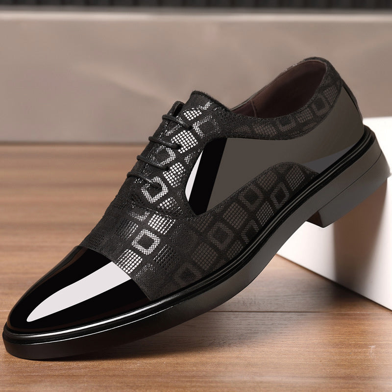 Men’s Dress Shoes - Patent Leather - Lace-Up - Patterned Upper - Formal Elegant Style