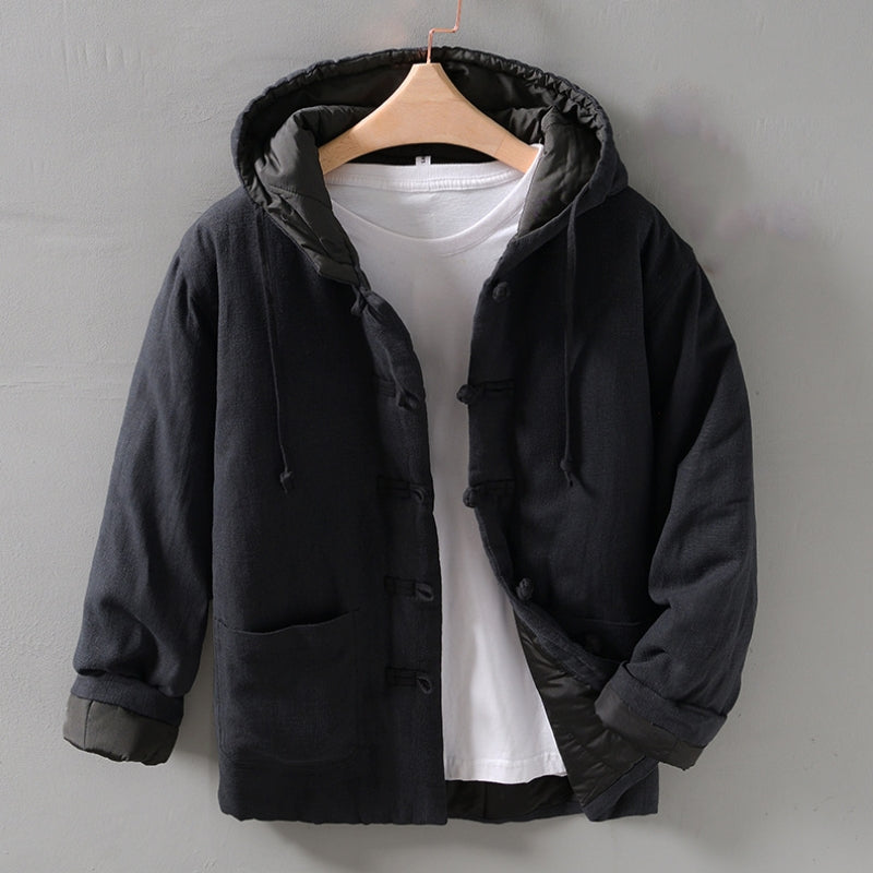 Men’s vintage-inspired hooded jacket for winter warmth