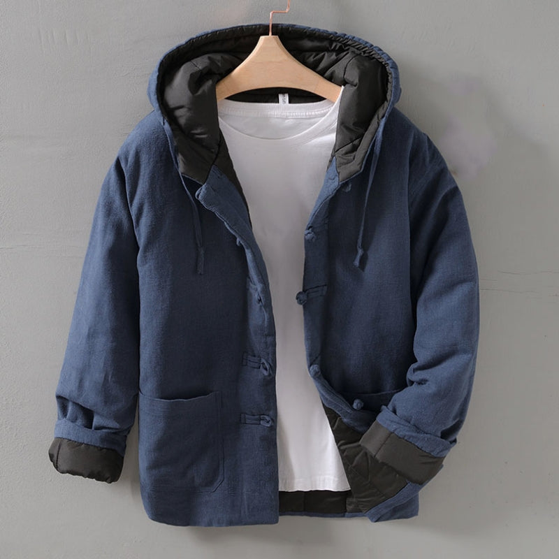 Men’s vintage-inspired hooded jacket for winter warmth