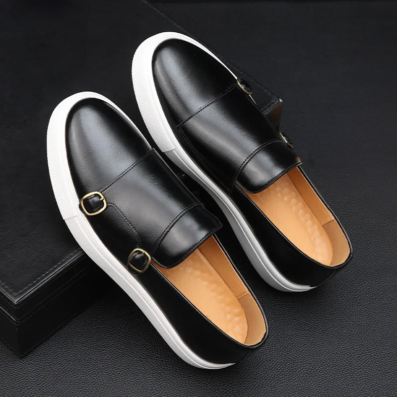 Men’s double buckle leather shoes