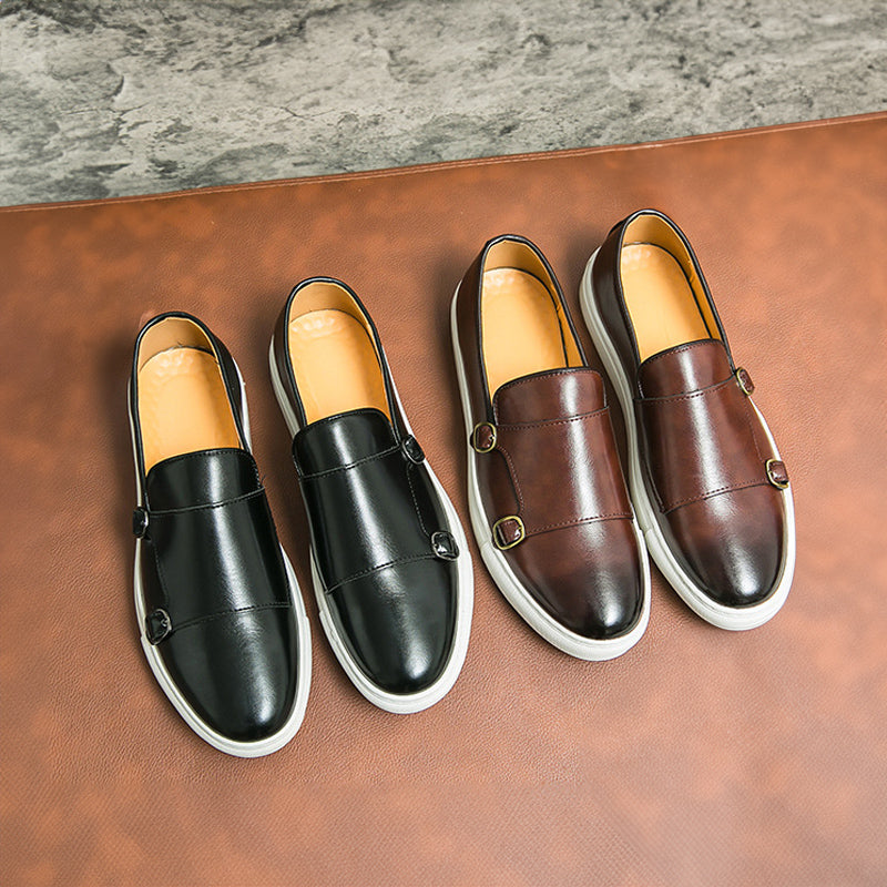 Men's double monk strap loafers with white sole