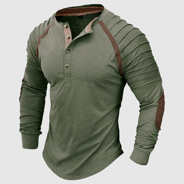 Men's henley neck t-shirt with pleated sleeves