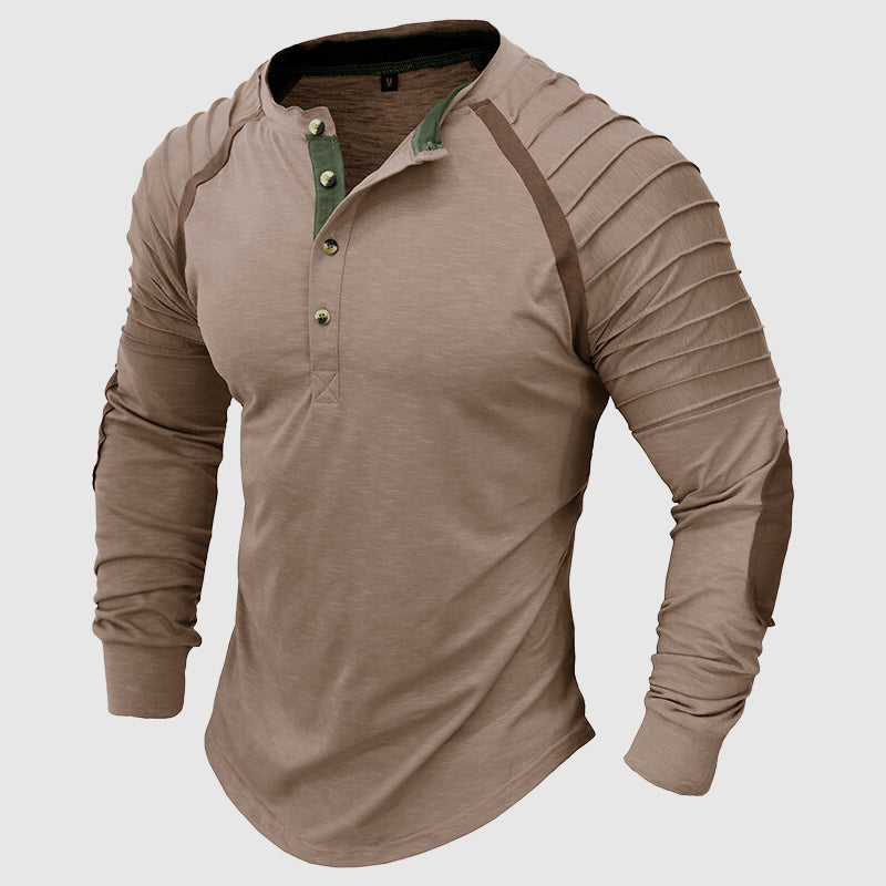 Men's henley neck t-shirt with pleated sleeves