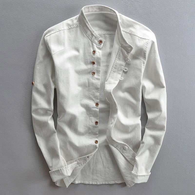 Men's casual button-down shirts with stand collar