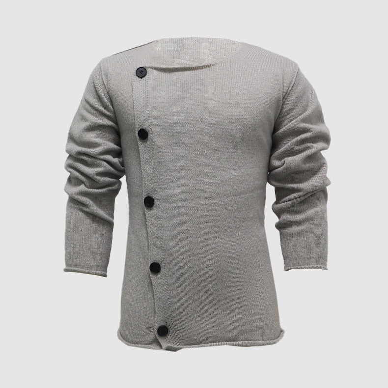 Men's knitted cardigan with off-center design