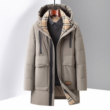 Men's long-sleeve parka with hood and plaid lining