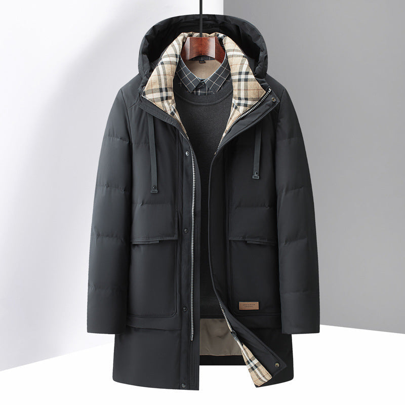 Men's long-sleeve parka with hood and plaid lining