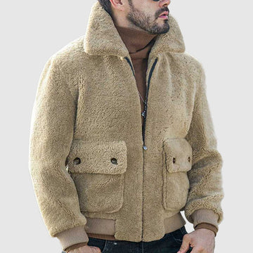 Men's fluffy winter coat with zipper closure