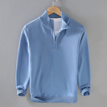 Men's casual sweater with half-zip closure for cold weather