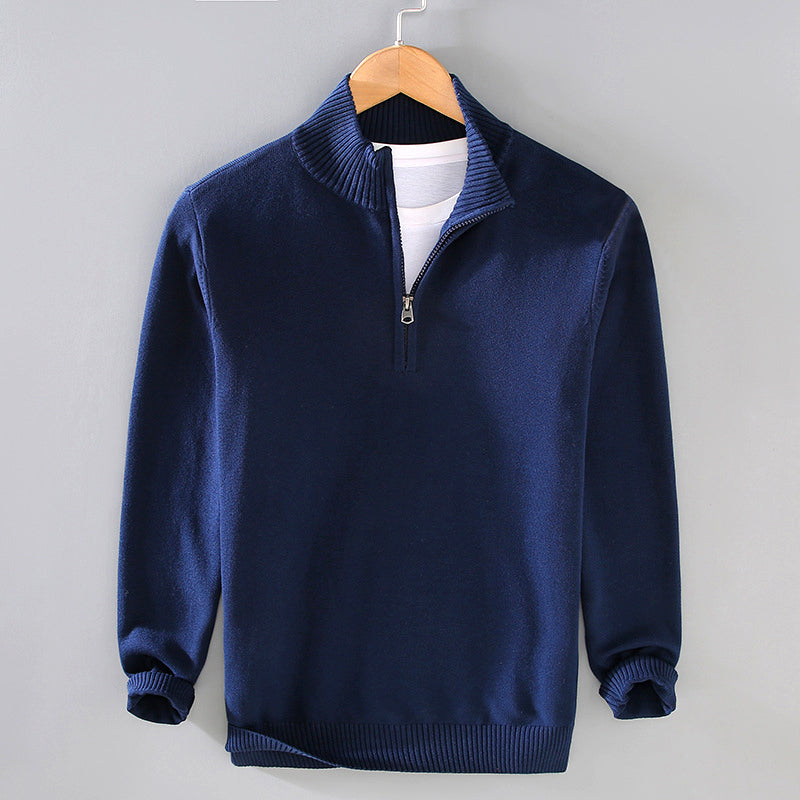 Men's casual sweater with half-zip closure for cold weather