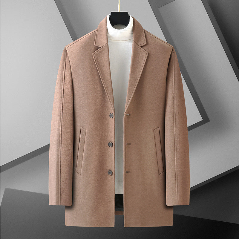 Men's long sleeve coat with button closure