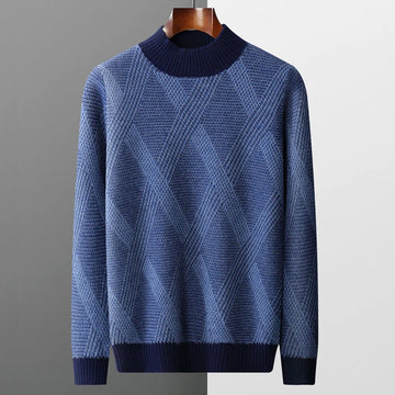 Men's round neck knit pullover with diamond pattern