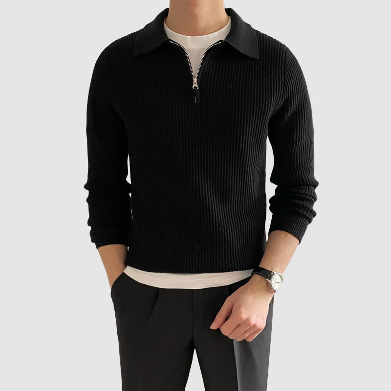 Men's ribbed knit top with polo collar