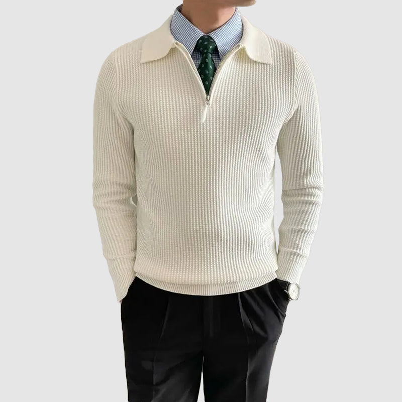 Men's ribbed knit top with polo collar