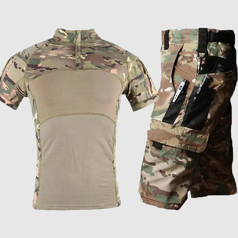 Men's tactical combat shirt and shorts set