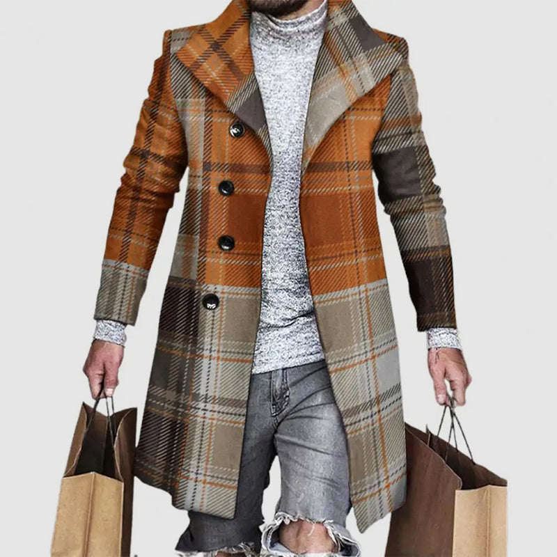 Harry Wool-Blend Regular Fit Overcoat | Collared Plaid Knee-Length Overcoat