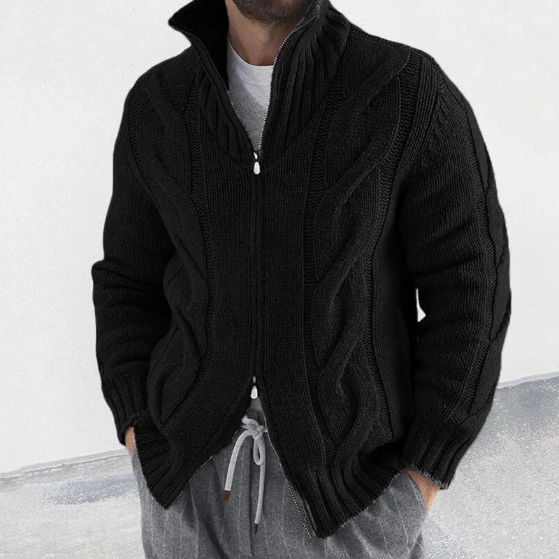 Cable knit sweater with high collar for men