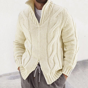 Cable knit sweater with high collar for men