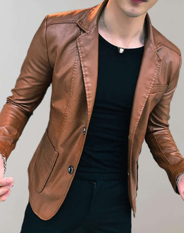 Men's faux leather slim-fit blazer for a sophisticated look