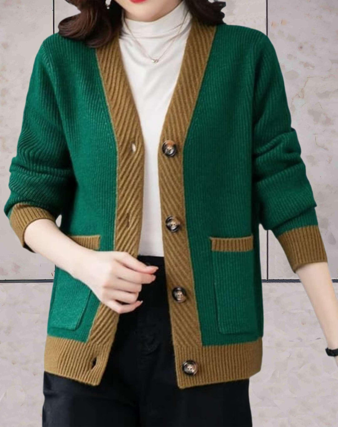 Women's casual v-neck long sleeve knitted cardigan