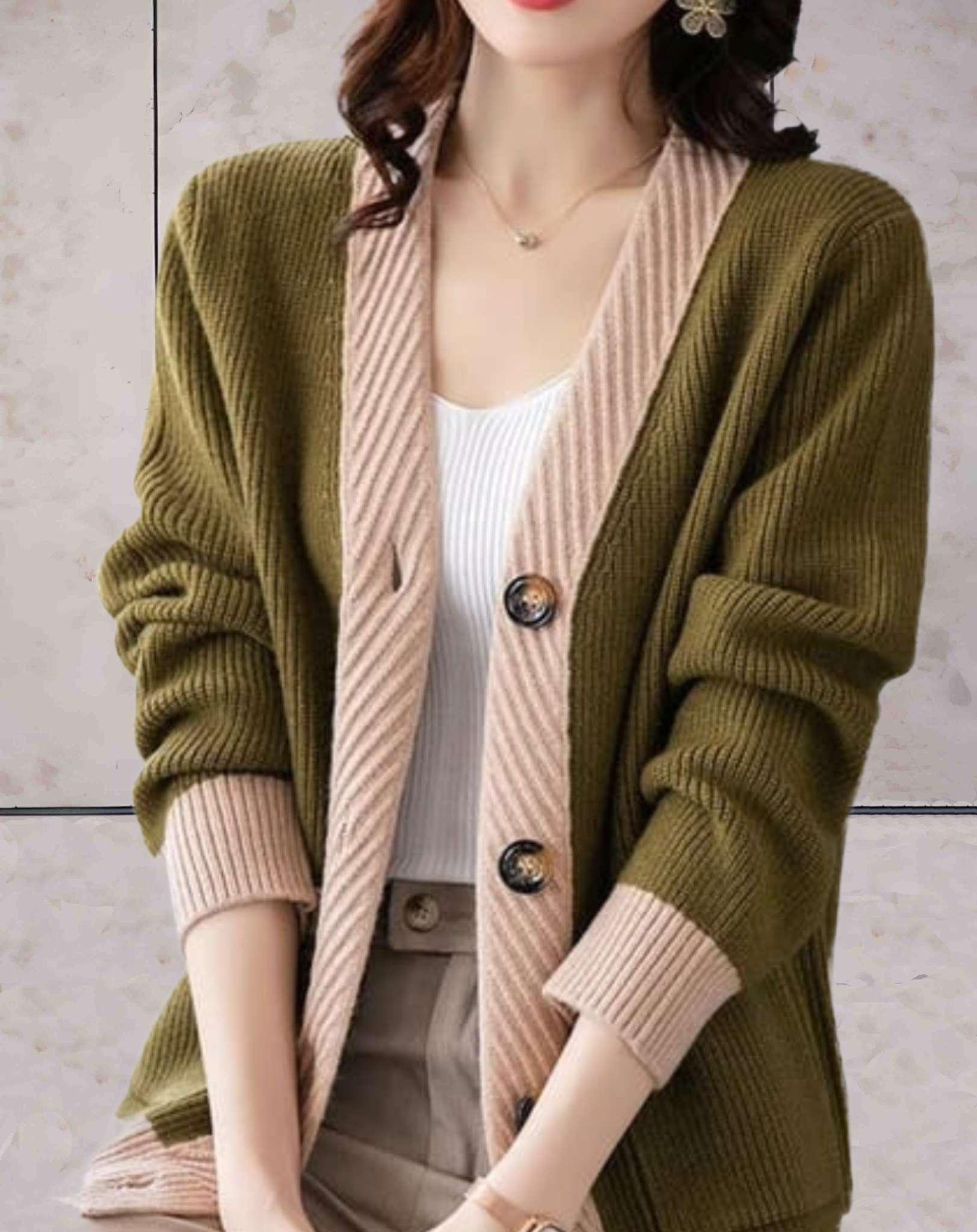 Women's casual v-neck long sleeve knitted cardigan