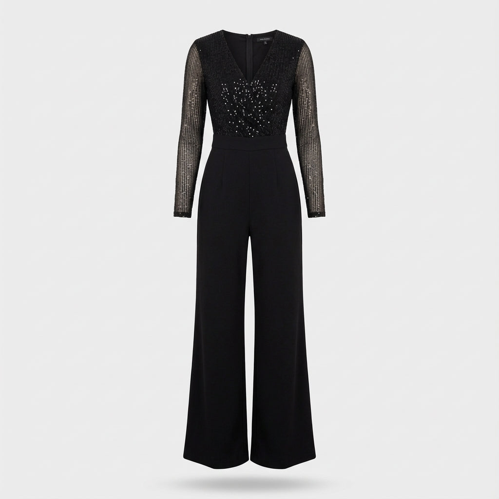 Luna | Knit Jumpsuit with Sequined Bodice and Wide Leg