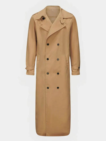 Men's long double-breasted trench coat for classic style