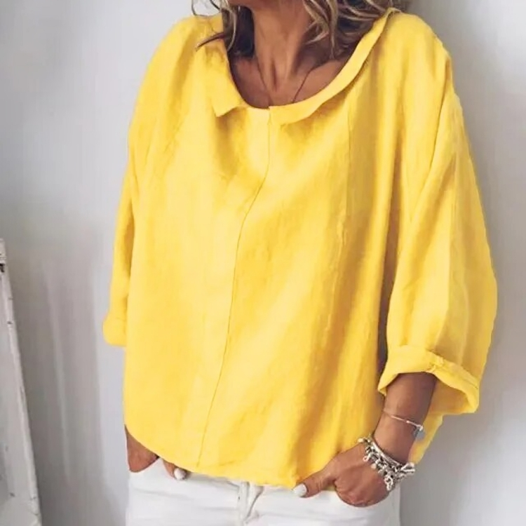 Elegant vintage round neck long sleeve blouse for women