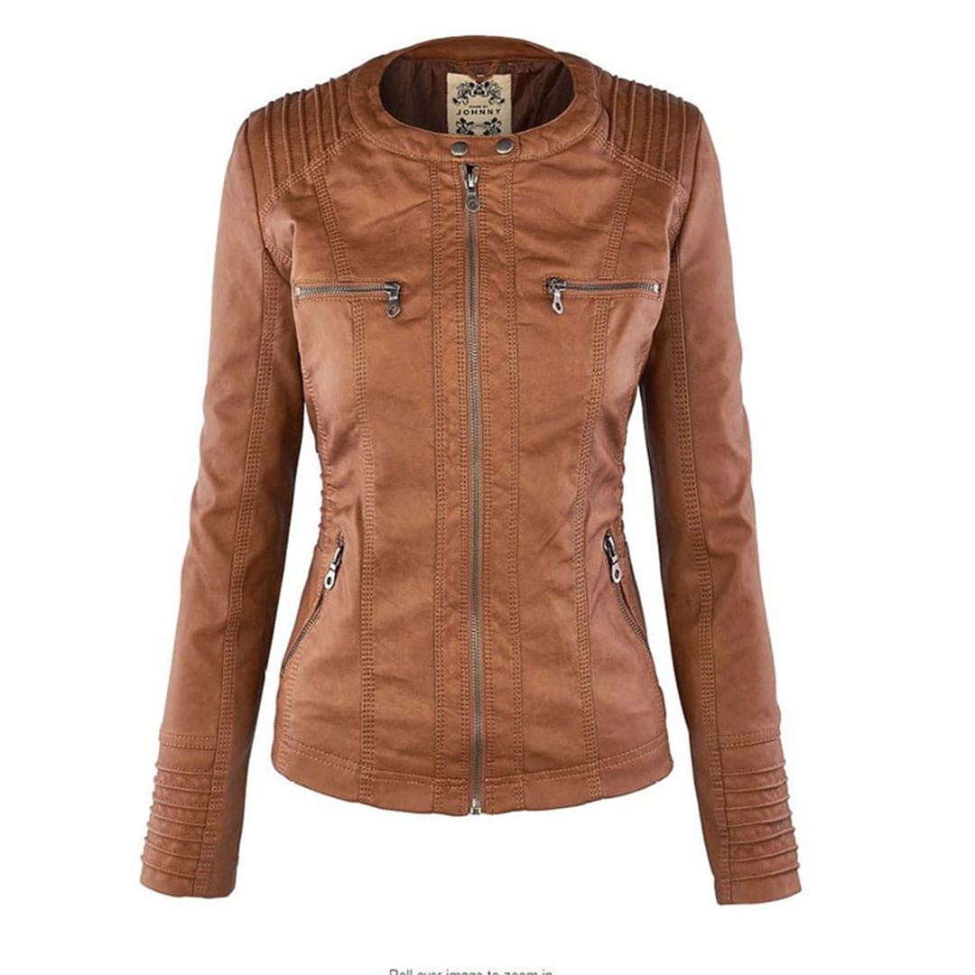 Women's casual leather jacket with hood