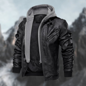 Men's faux-leather hooded jacket