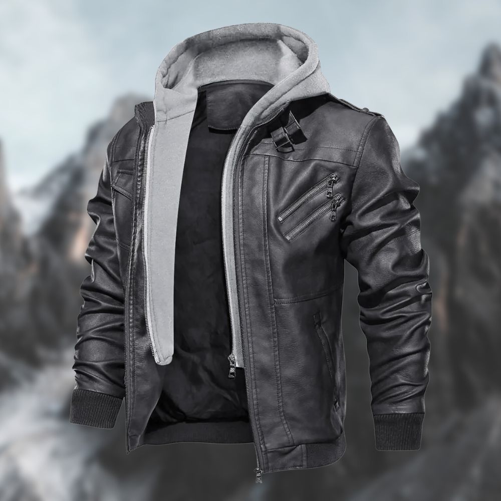 Men's faux-leather hooded jacket