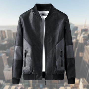 Men's sleek black leather bomber jacket for casual edge