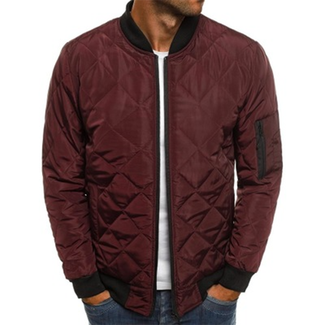 Winter men's bomber jacket with zipper placket and patch pockets