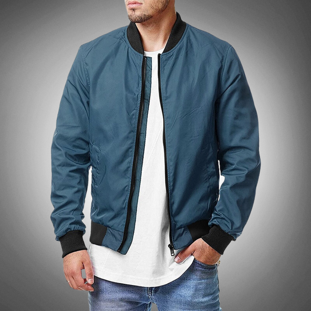 Men’s Bomber Jacket - Ribbed Collar & Cuffs - Lightweight Zip-Up Casual Wear