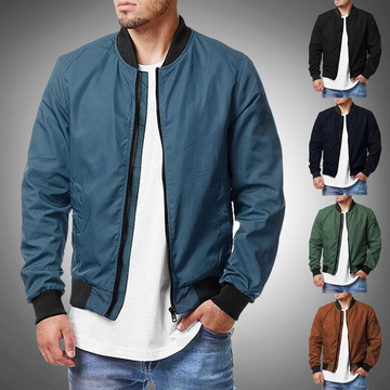 Men’s Bomber Jacket - Ribbed Collar & Cuffs - Lightweight Zip-Up Casual Wear