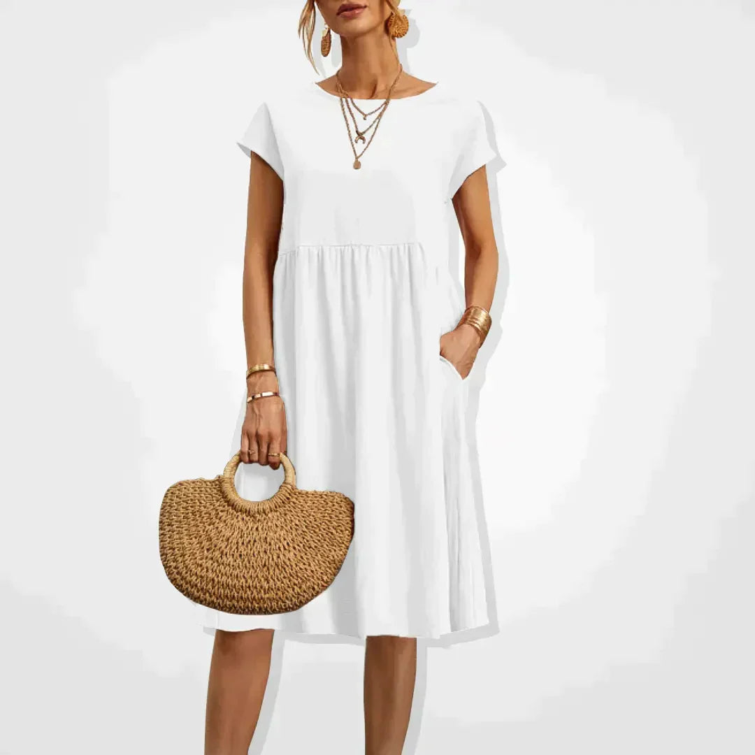 Women's Midi Dress - Loose Fit - Short Sleeve - Flowy Casual Wear