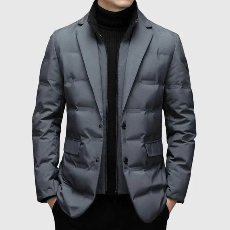 Men’s Quilted Jacket – Tailored Fit – Notched Lapel – Two-Button Blazer Style