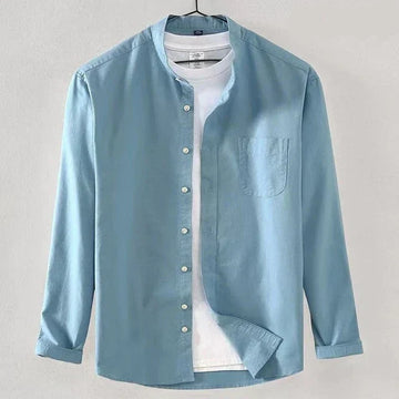 Men's mandarin collar cotton shirt for casual comfort