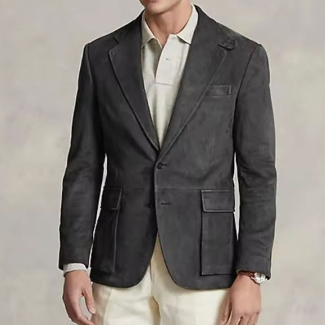 Men's long sleeve jacket with button closure