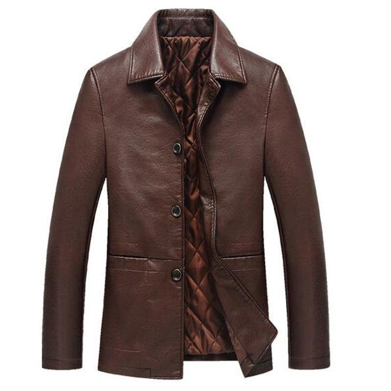 Matheus - men's brown leather blazer jacket with button closure